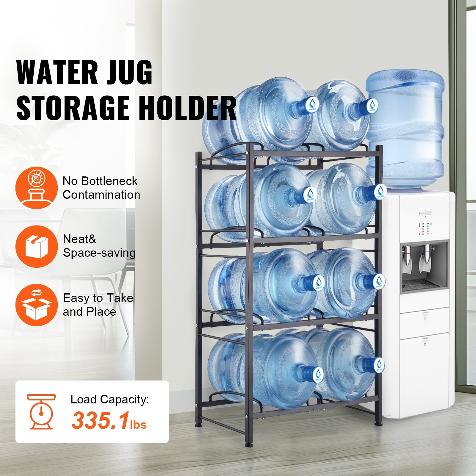 4 Tier Water Bottle Rack Double Row Jug Holder Shelving Unit Black_voghion.com
